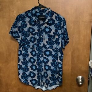 Wildfang Navy and Black Floral Men's Shirt